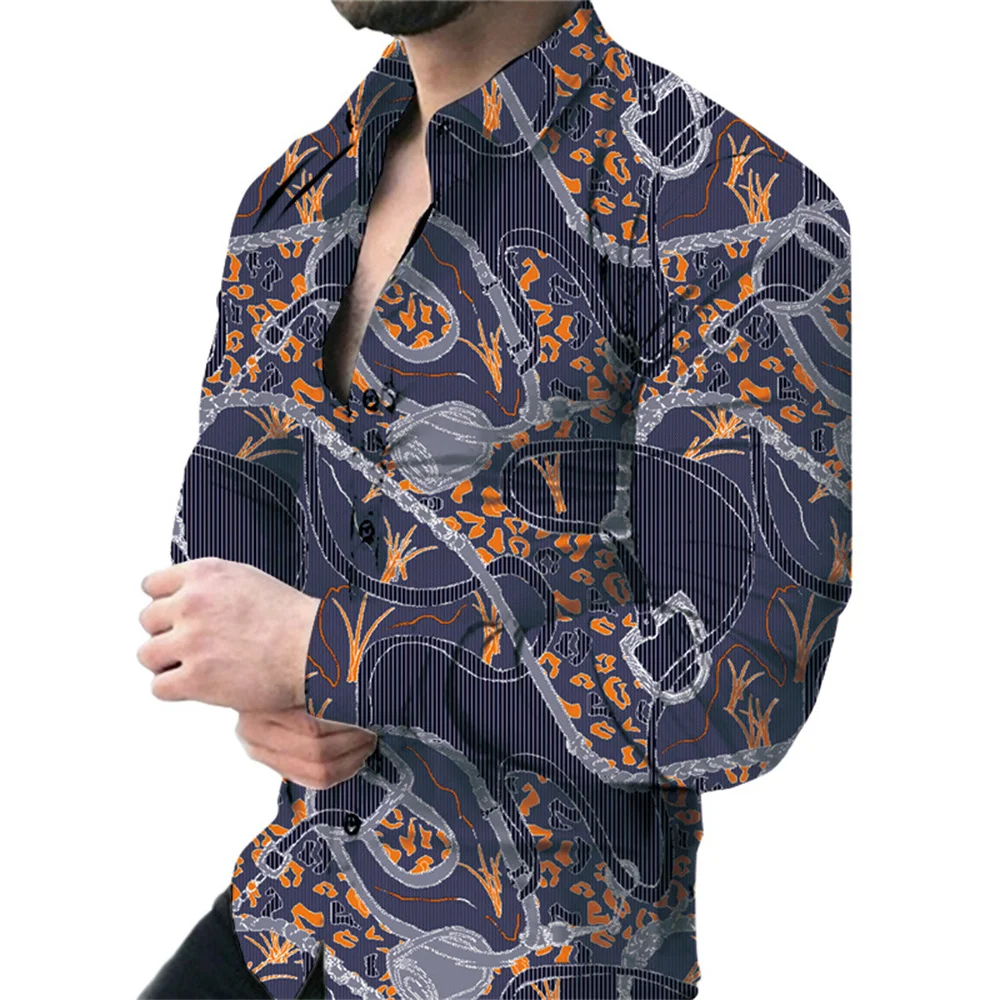 2024 Spring New Men\'s Cashew Floral Shirts 3d Printing Lapel Cardigan Thin Section Slim Shirt Man Y2k Long-sleeved With Button