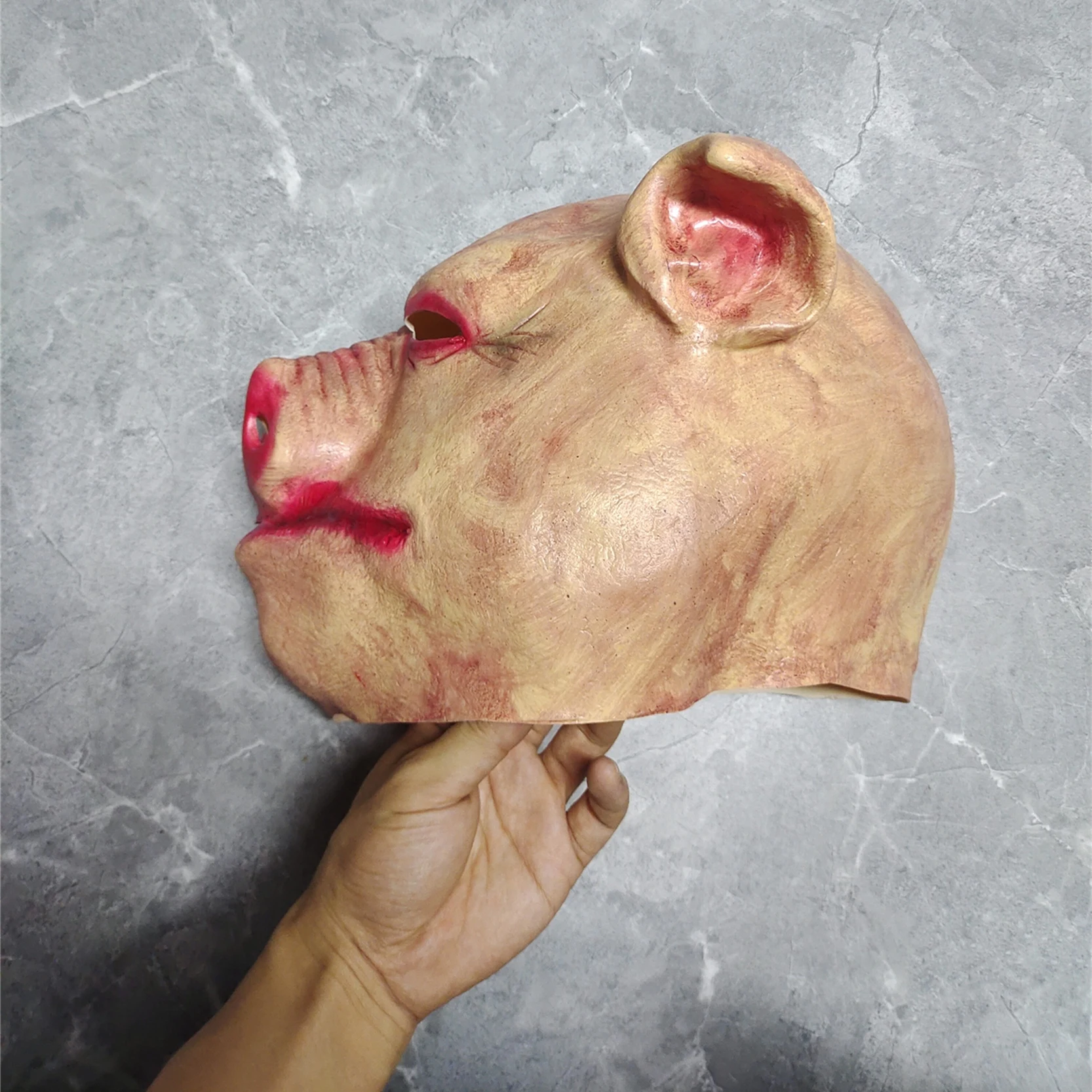 Movie Jigsaw Pig Head Mask, Latex Bloody Scary Horror Adult Mask for Halloween Costume, Carnival Masquerade Cosplay Props