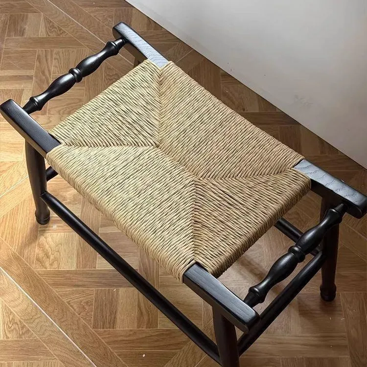 

Medieval rattan shoe changing stool solid wood porch entrance small stoolwabi **** wind bedside stoolblack French lowstool