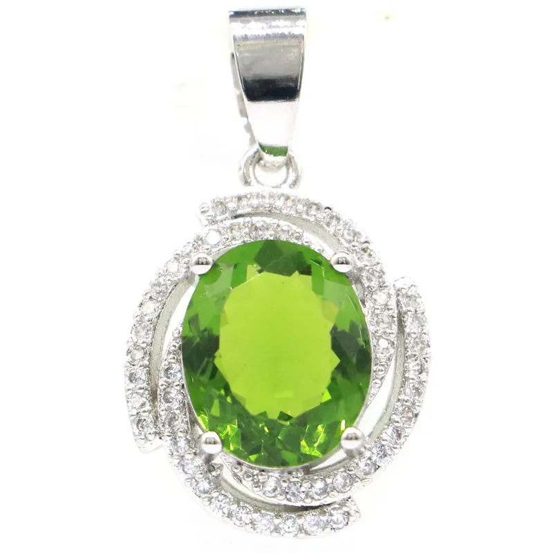 

Buy 3 Get 1 Free 27x16mm Stunning 2.6g Green Peridot Pink Kunzite CZ Women Daily Wear Silver Pendant