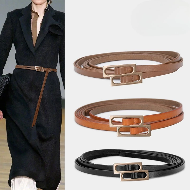 

Новый женский ремень в стиле ретро с двойной пряжкой, декоративный повседневный пояс с классическим пальто, тонкая талия, оптовая продажа