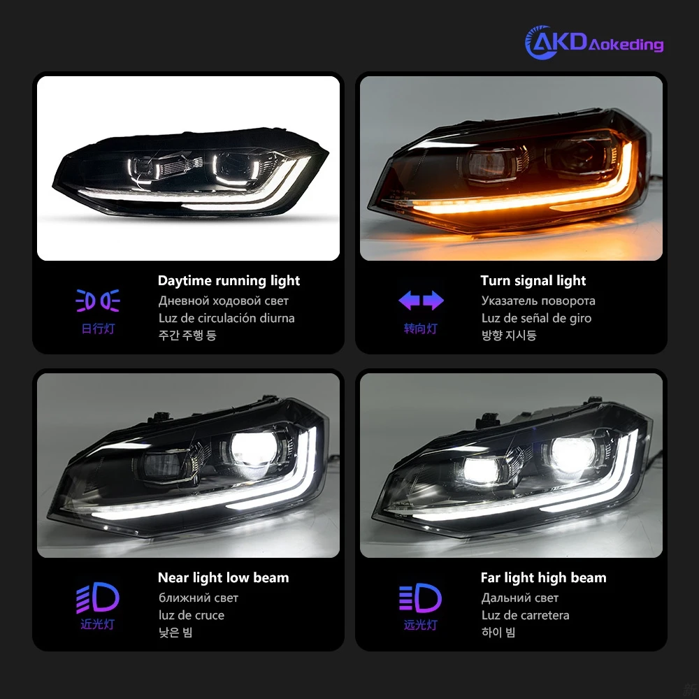 AKD LED Światła Samochodowe do VW Polo Reflektor 2011-2023 Volkswagen Vento LED Soczewka Projektorowa DRL Hid Lampa Przednia Bi Xenon Akcesoria — zdjęcie 4