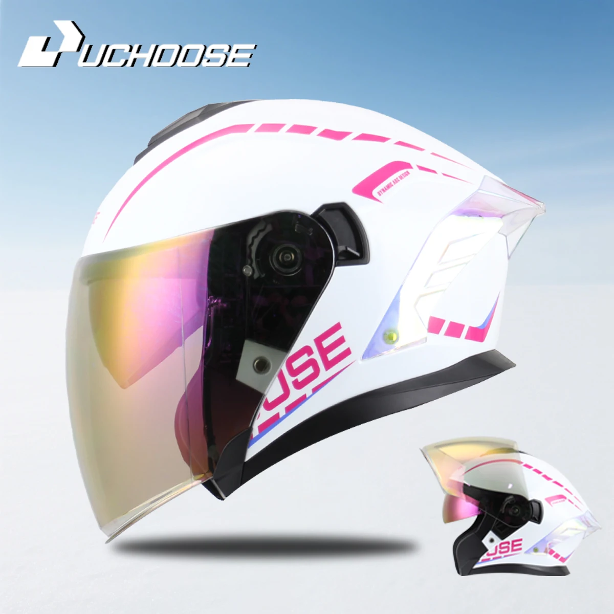 

Motorcycle 715 Open Face Helmet For Men And Women Dual Lens Sun Visor Face Shield Top Lightweight Scooter Bike Retro 3/4 Helmet