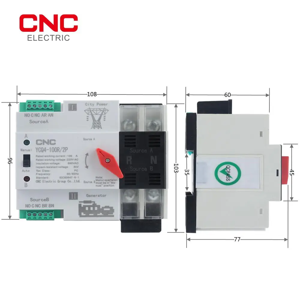 CNC Din Rail ATS Mini podwójna moc automatyczny przełącznik transferu przełącznik przetworników, przełączniki elektryczna nieprzerwana moc 63A/100A