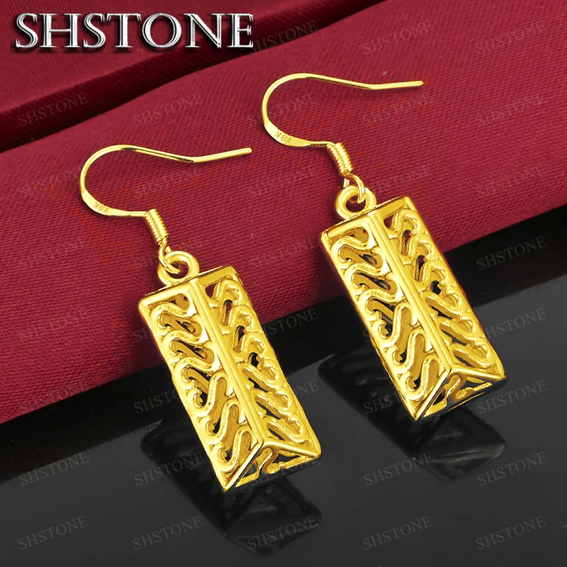 18K Gold Triangle Cube Drop Earrings For Women Party Engagement Wedding Fashion Charm Jewelry Birthday Gifts - view 2