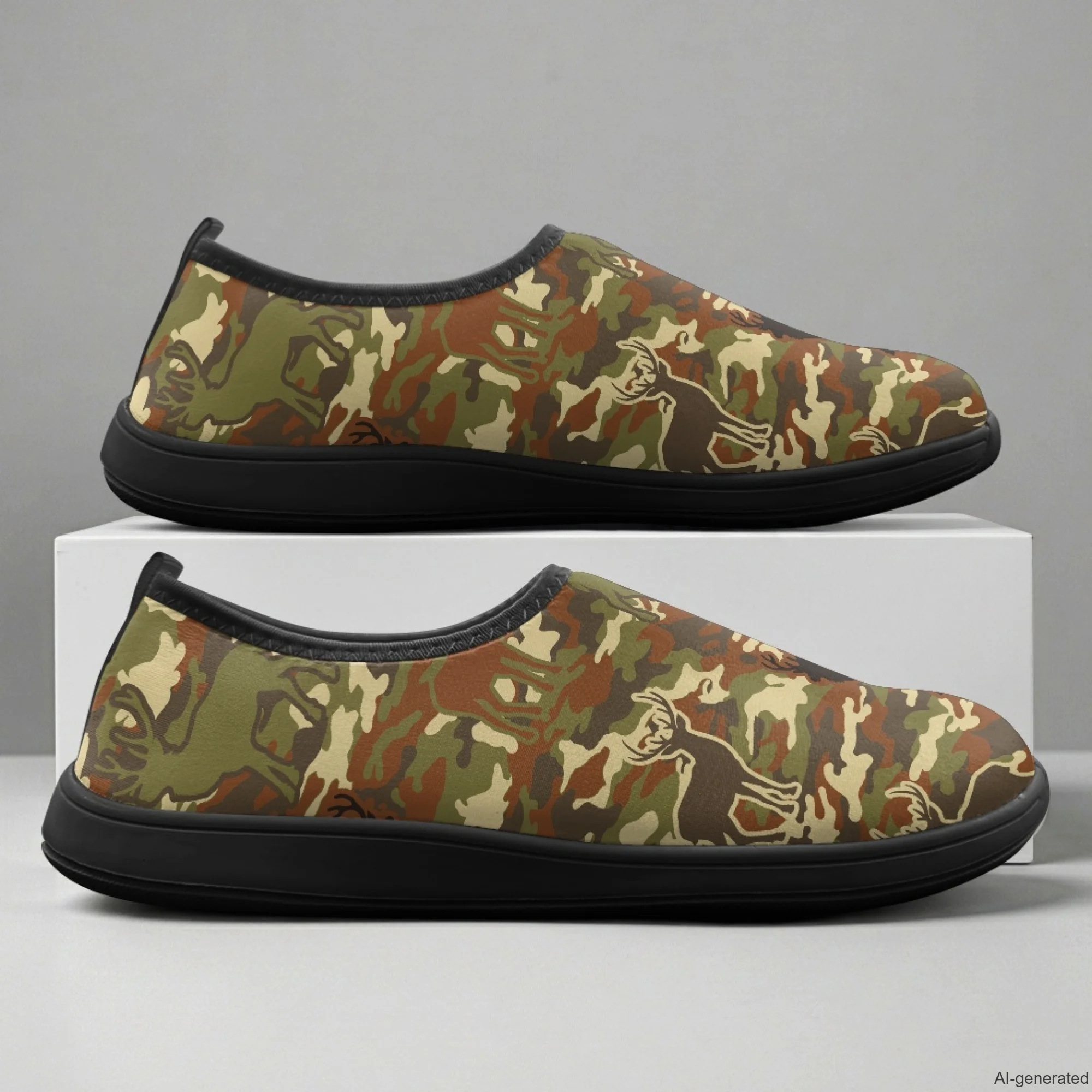 XIXIRIMIDO Slip-on Wide-toed Shoes Men's Breathable Mesh Shoes Camo Deer Print Womens Fashion Sneakers Walking Shoes 36-46