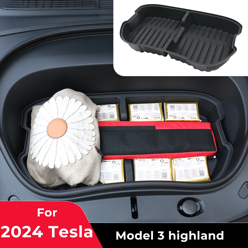 Car Front Trunk Storage Box Frunk Organizer Cargo Protective Tray For Tesla Model 3 Highland 2024 Storage Container Waterproof