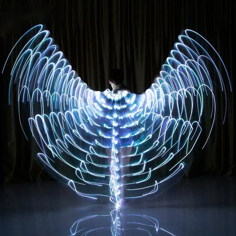 Stage Performance Prop Women Dance Accessories Girls LED Wings Light Up 360 Degrees Gold Wings