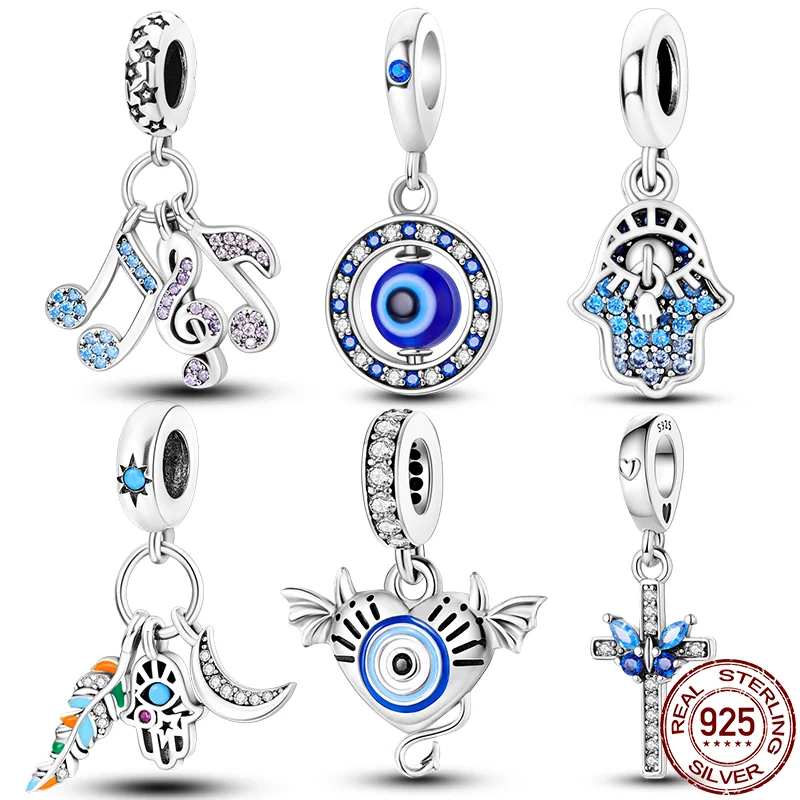 

Fit Pandora 925 Original Bracelet Devil Pavé Hand of Fatima 925 Silver Charms Beads Fine DIY Fashion Birthday Jewelry For Women