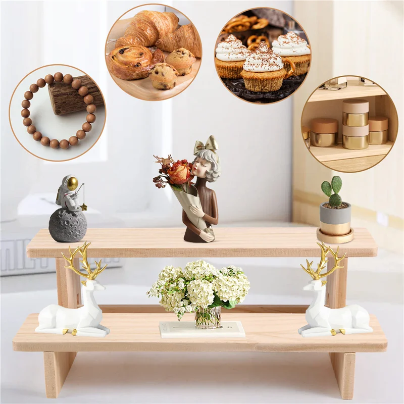 حامل عرض خشبي من ABXF-Two-Story، حامل سطح المكتب للعطور ومستحضرات التجميل، مناسب أيضًا لأدوات المطبخ.