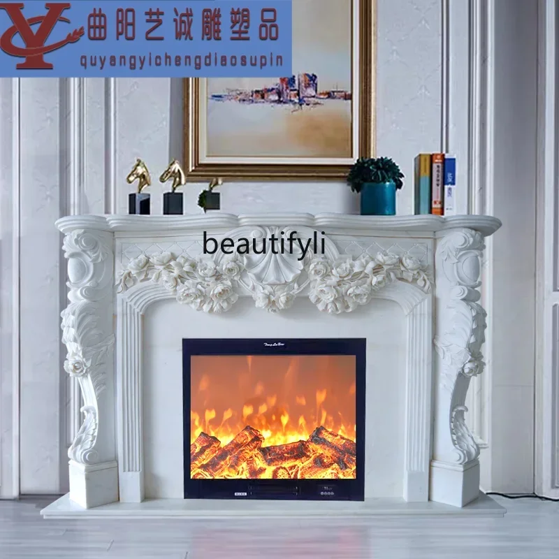 

Y48 Marble carved mantel villa living room European decorative cabinet ornament white marble stone customization