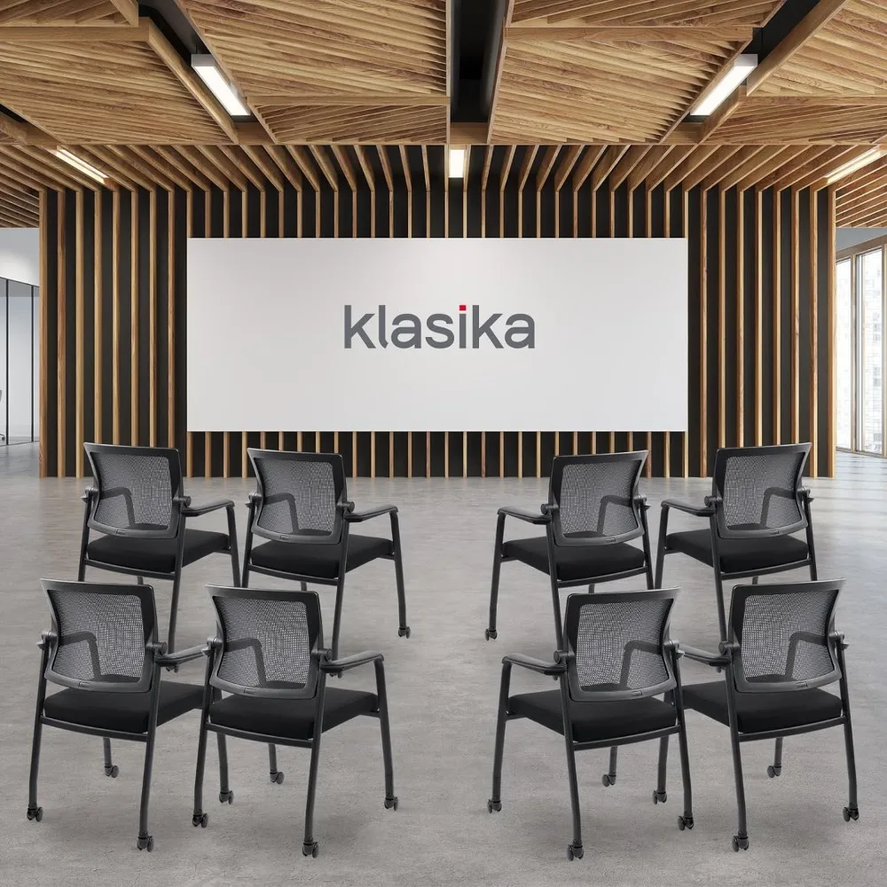 KLASIKA Waiting Room Chairs with Wheels, Adjustable Mesh Backrest, Desk Chair with Ergonomic Lumbar Support and Thickened Seats