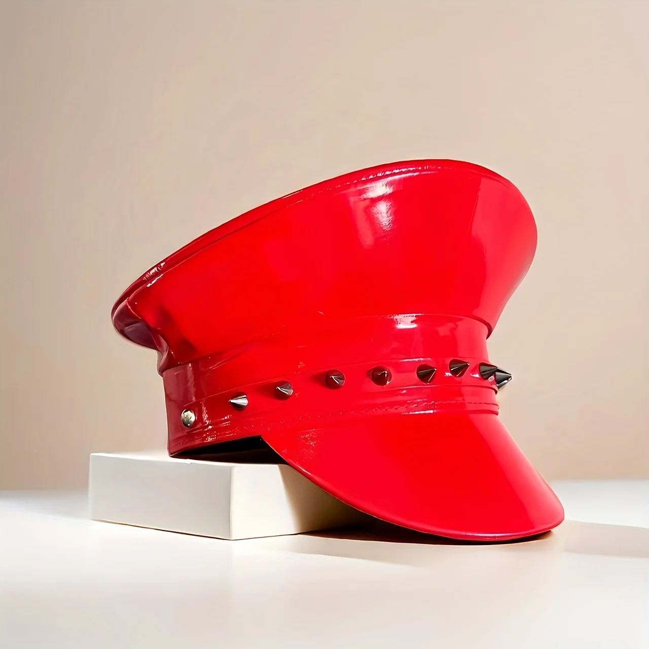 HongLuan  Laser Leather Captain Hat Rhinestone & Military Caps for Woman, Rave Festivals Accessories ＆ Party Cap Man Cosplay Fem