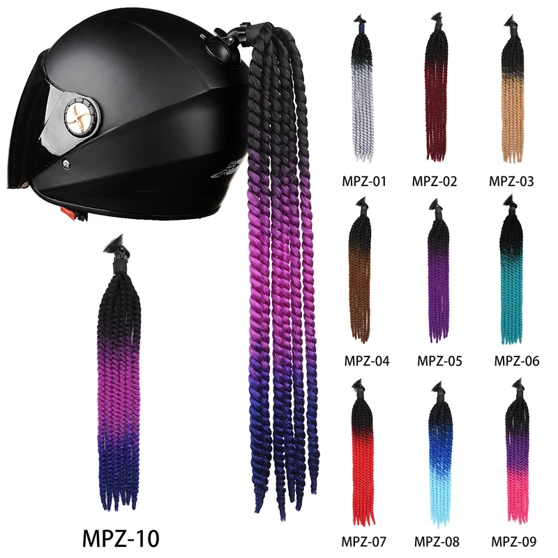 2023 New Motorcycle Helmet Braids Woman Braids Wig For Motorbike Helmets Multicolor Twist Dual Pigtail Ponytail With Sucker