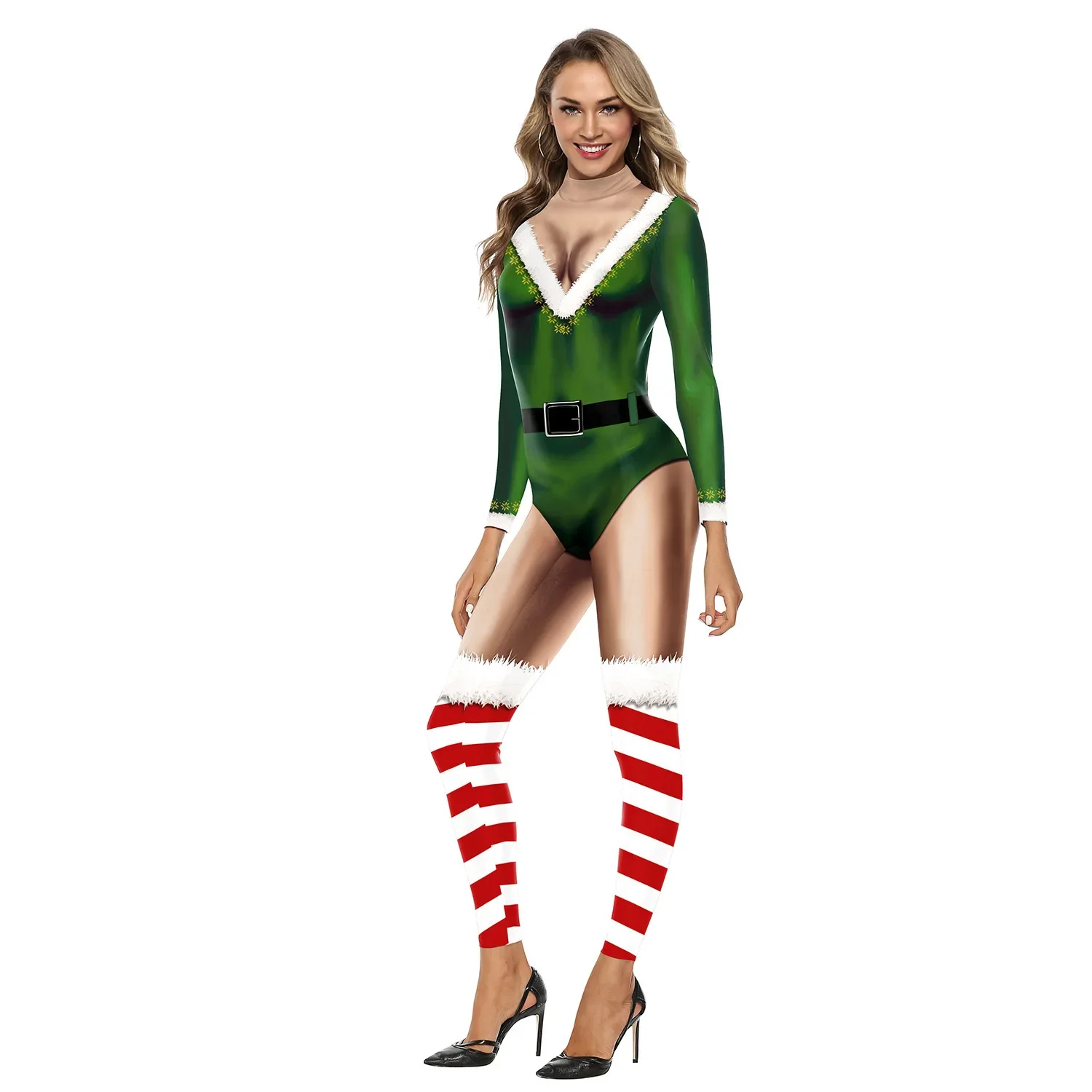 Kerstmis Vrouwen Vakantie Feest Grappig Cosplay Kostuums Stage Performance Lange Mouw 3D Afdrukken Bodysuit Party Zentai Carnaval