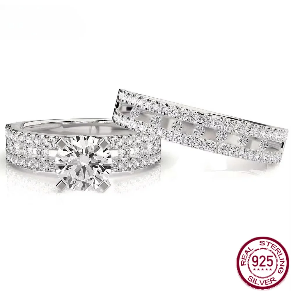 Yaranyan 925 Sterling Silver D Color Real Moissanite Diamonds Gemstone Couple Rings Women Men Fine Jewelry Lace Wedding Band