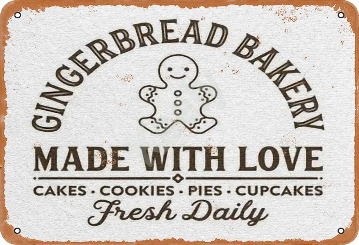 Keely Gingerbread Bakery Made with Love Metal Vintage Tin Sign Wall Decoration 12x8 inches for Cafe Bars Restaurants Pubs Man Ca