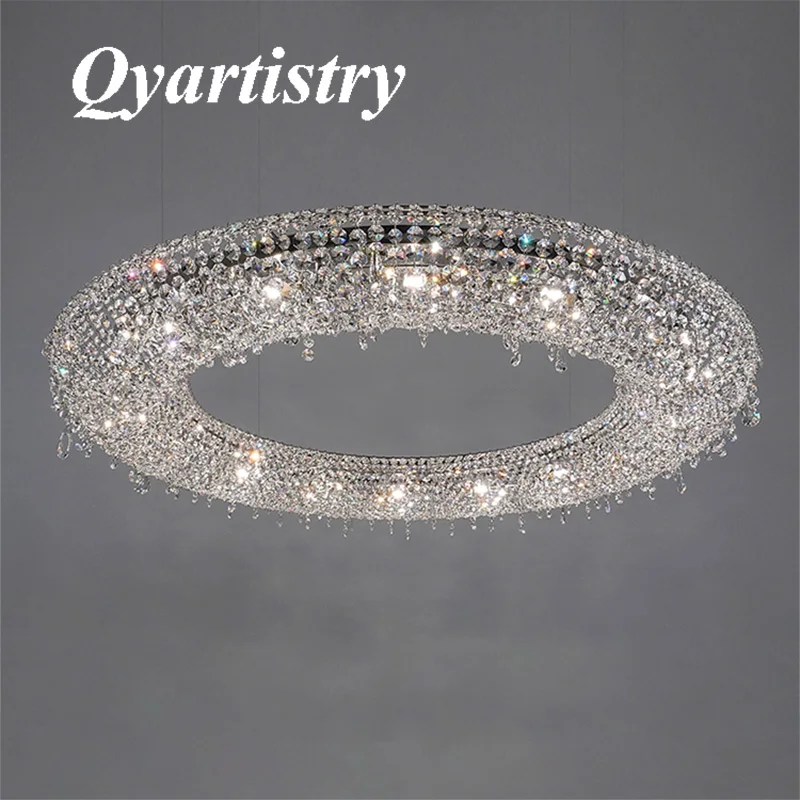 

Luxury Round K9 Crystal Chandelier Italian Designer Living Dining Room Chrome Luster LED Pendant Lights Hotel Duplex Villa Lamp