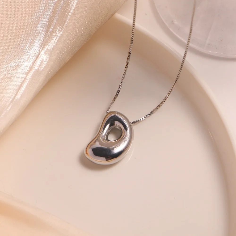 Stainless Steel Chubby Initial Alphabet Balloon Bubble Letter Box Chain Necklace Glossy PVD Waterproof Chic Jewelry Choker Gift