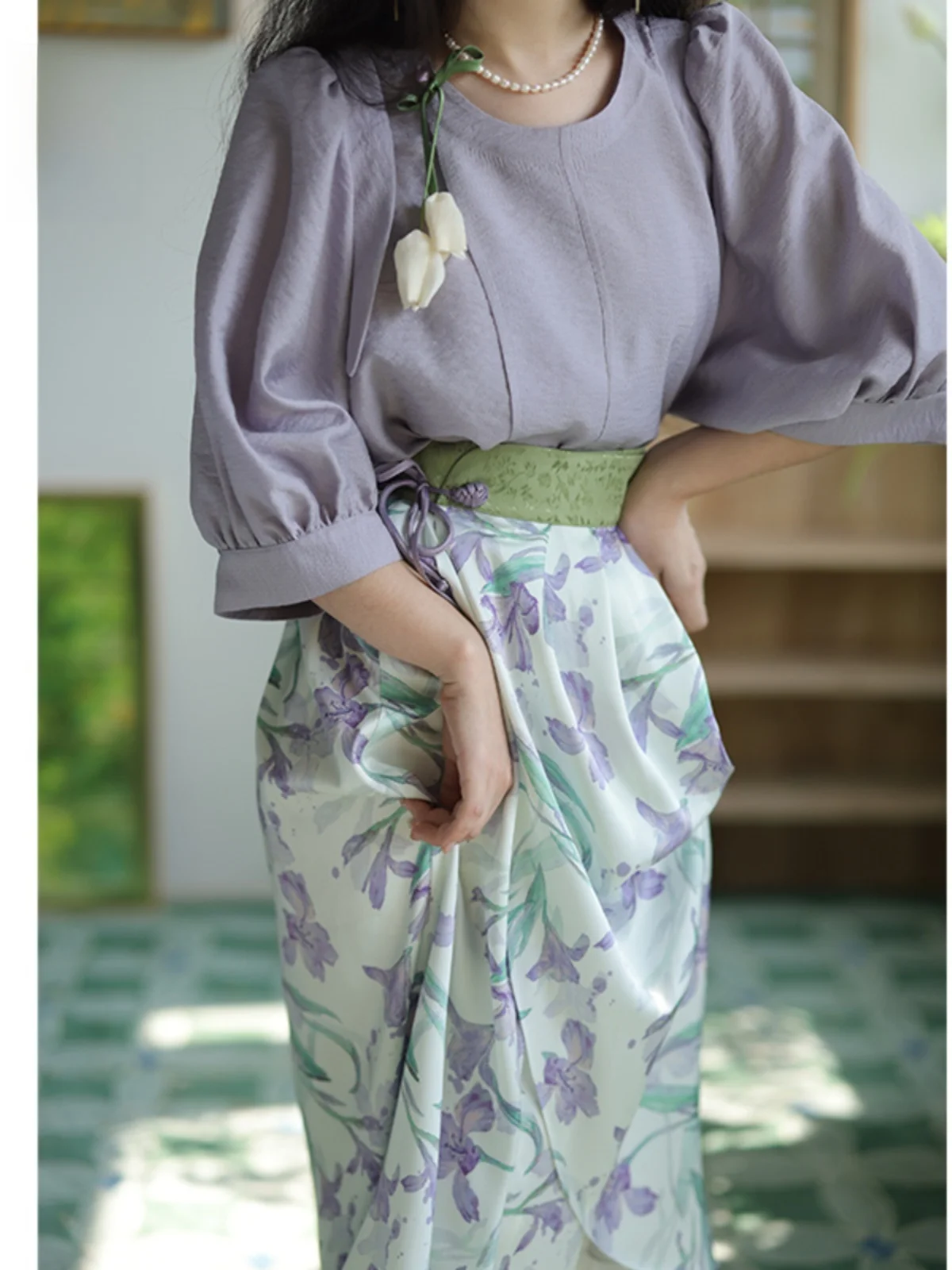 

Новый китайский комплект длинной сухой юбки с храм ирисом, оригинальный дизайн Hanfu, женский традиционный костюм Qingan WanHua, ансамбль