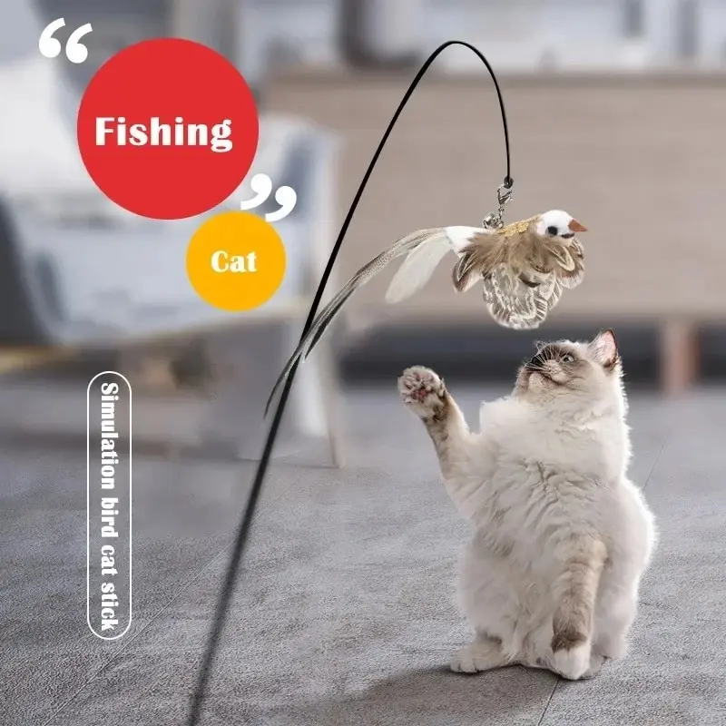 Simulation Bird Interactive Cat Toys Funny Feather Bird with Bell Cat Stick Toy for Kitten Playing Teaser Wand Toys Cat Supplies