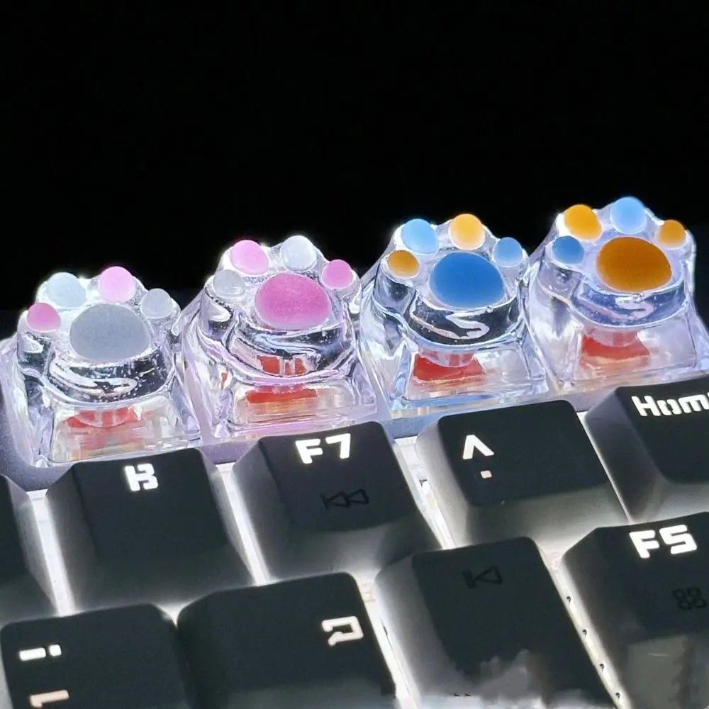 Transparent Cat's Paw Shaped Keycaps Little Key OEM R4 Height Cat's Paw Keyboard Cap DIY Cross Axis Mechanical Keyboard Keycap