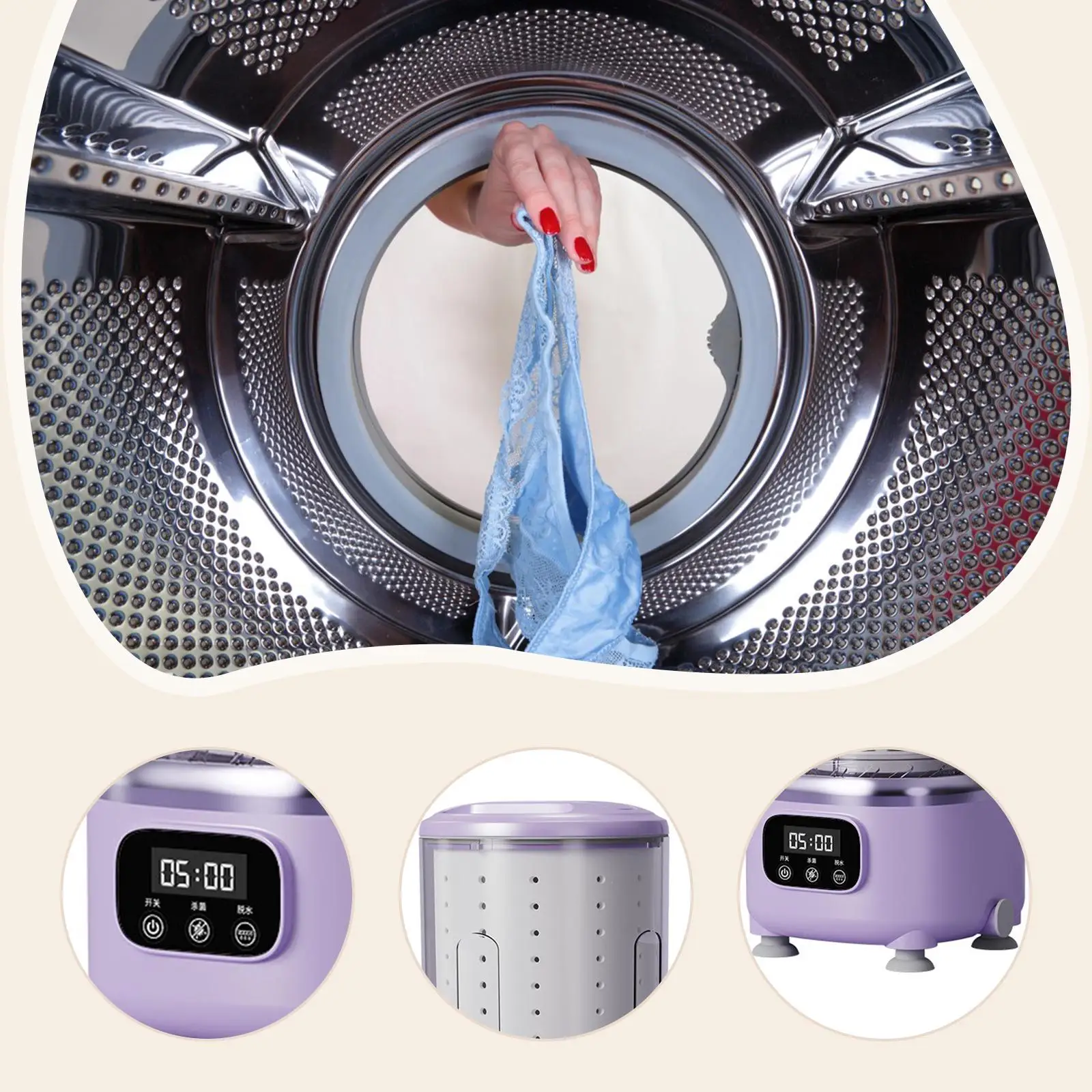 Portable Washing Machine Small Washer Rechargeable Lightweight Quiet Portable for Apartment Home Travel Laundry Small Items