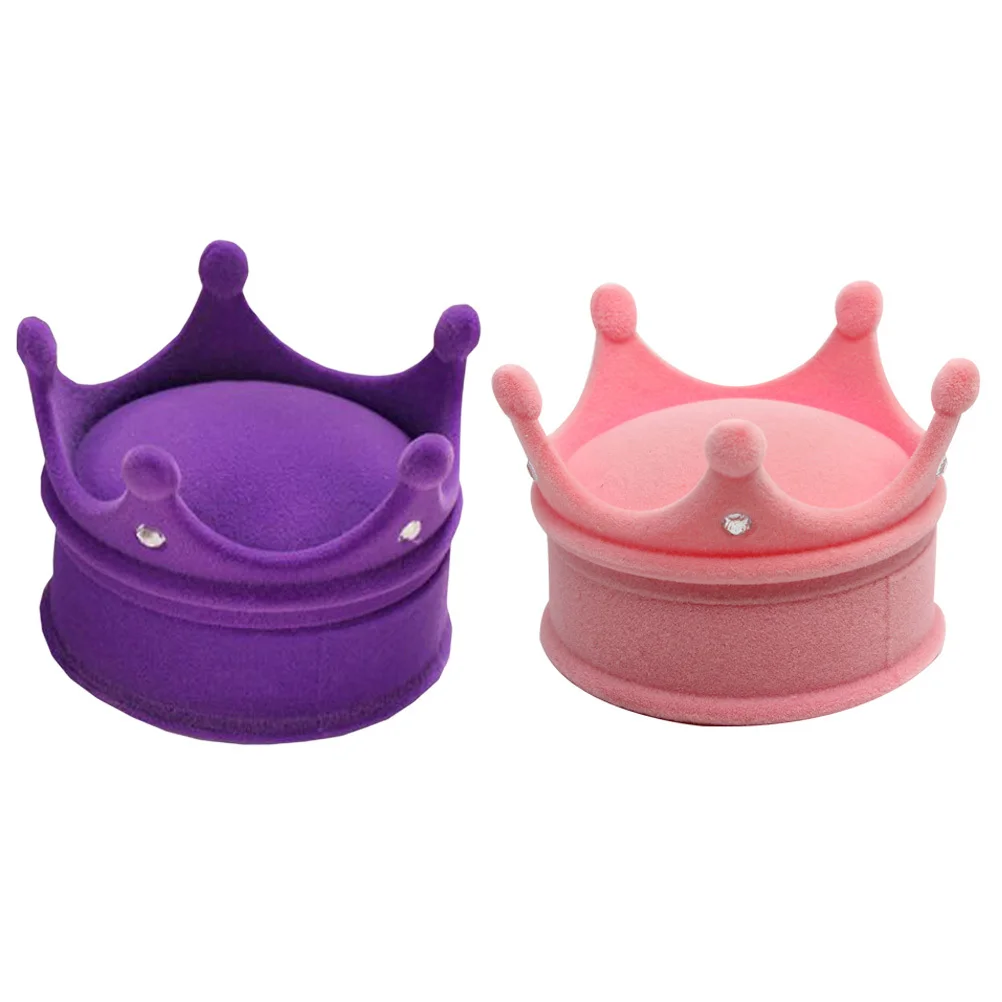 2 قطعة صندوق مجوهرات على شكل تاج حافظة حلق مدمجة خفيفة الوزن أنيقة لتخزين هدايا الزفاف أزرق وردي