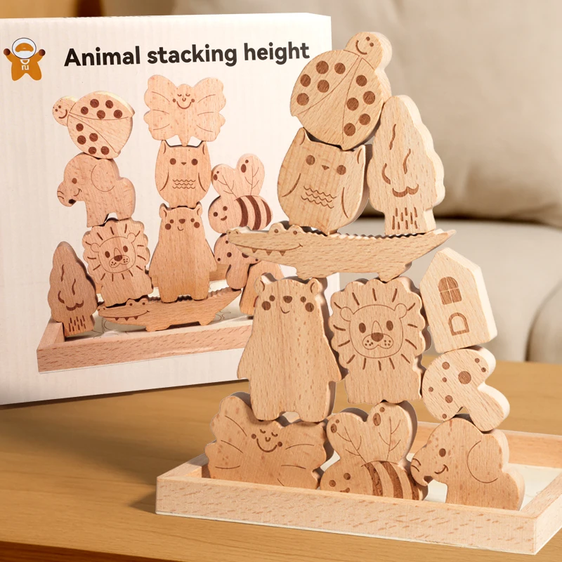

Unpainted Wooden Animal Stacking Toy. Fun Balance Game for Kids, Great for Parent-Child Play.