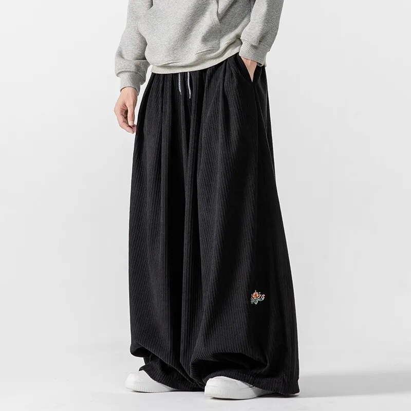 

Вельветовые мужские брюки в китайском стиле, свободные широкие брюки в стиле ретро, мужские брюки с вышивкой в стиле Харадзюку