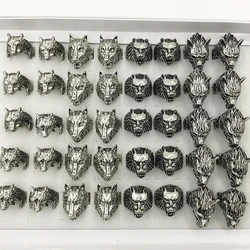 Wholesale 20/50 Pcs/Lot Vintage Wolf Head Ring Men Punk Rock Gothic Finger Accessories Domineering Personality Creative Jewelry