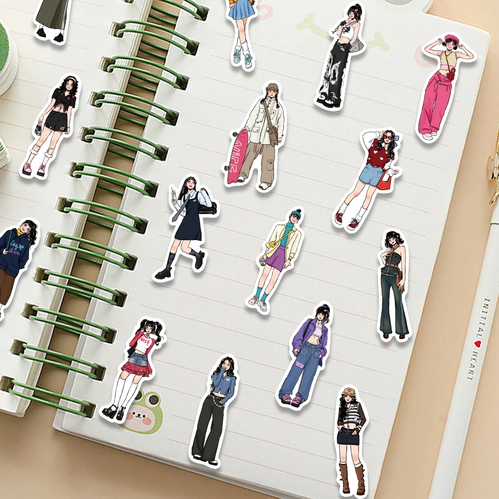 65PCS Y2K Fashion Girl Outfit Looks Hand-painted Cute Stickers Scrapbooking Stationery Diary Planner Decorative Sticker Toy