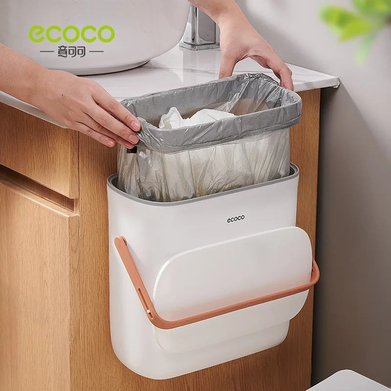 ECOCO Kitchen Trash Can Wall Mounted Trash Bin With Lid Waterproof Narrow Seam Hanging Rubbish Bin Bathroom Waste Garbage Bin