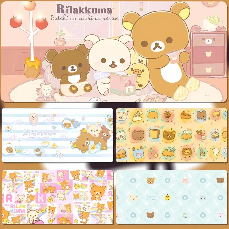 

Lovely Rilakkuma Kawaii Office Computer Mouse Pad Large Rubber XXL Gaming Mousepad Gamer Stitching Desk Mat For PC Keyboard Mat