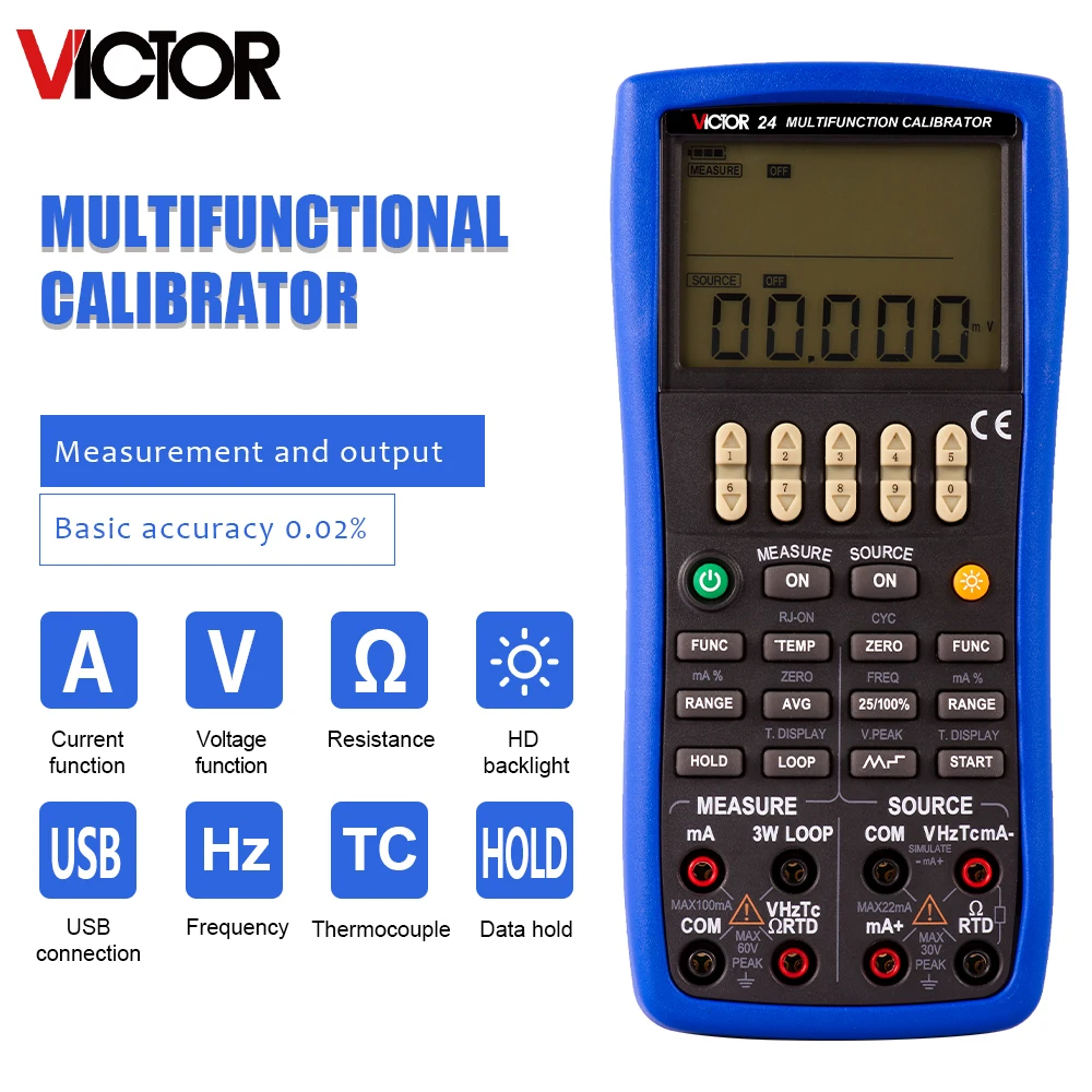 VICTOR 24 Multifunction Process Calibrator RTD Source Measure And Source Output Calibrtator Temperature Monitoring Calibrator