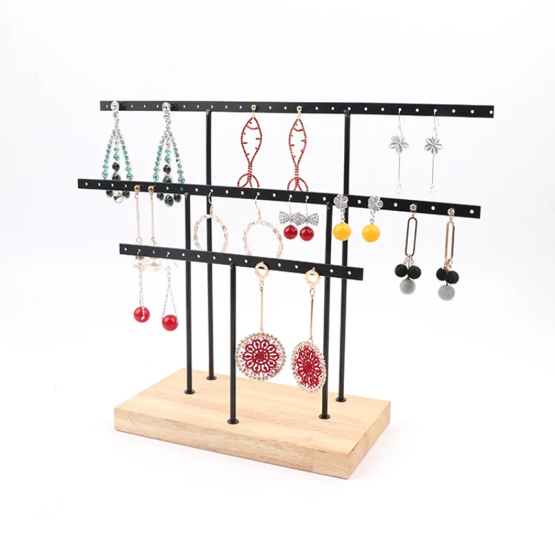 Wooden Metal Earring Stand Ear Studs Display Holder Rack Hanging Jewelry Shelf Organizer Box For Women Storage counter Shows