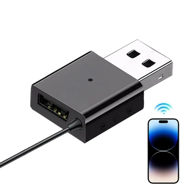 

Дополнительный адаптер с USB BT 5.3, громкая связь, беспроводной приемник 3,5 мм, бесшовное воспроизведение музыки, встроенный микрофон, дизайн 2-в-1