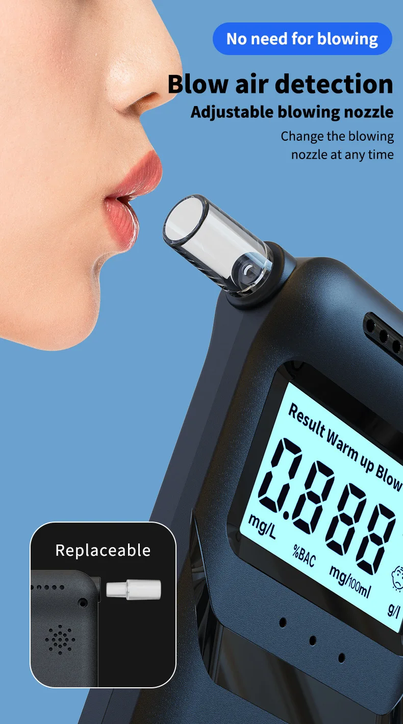 Portable Breathalyzer for Car Use with Digital LCD Display Level Detector Featuring Washable and Reusable Mouthpieces