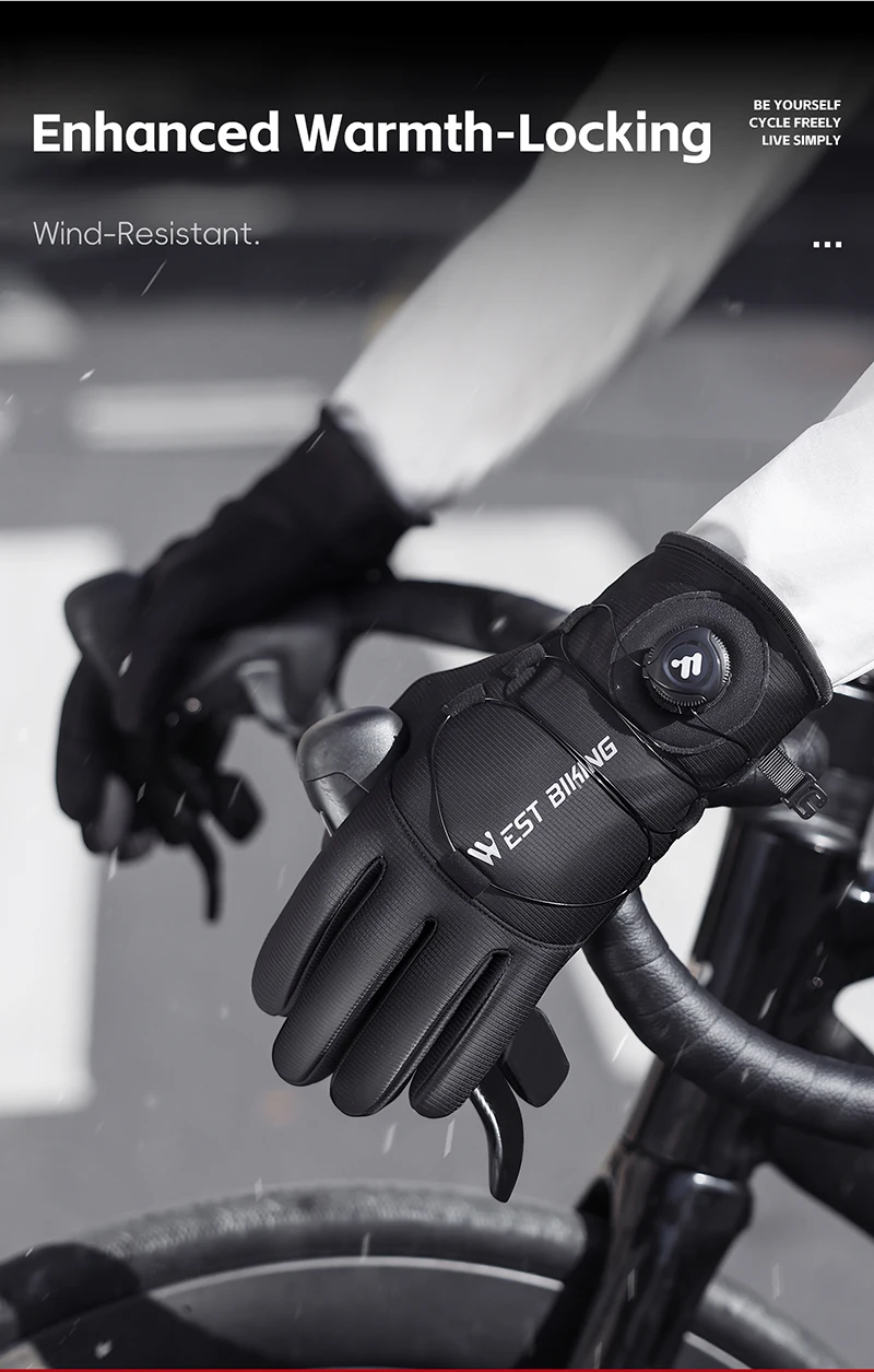 WEST BIKING Winter-Wärmehandschuhe für Herren, winddicht, mit Fleece, selbstverriegelndem Knopf, Touchscreen-fähig, rutschfest, für Mountainbike, Rennrad und Motorrad. – Detail 5