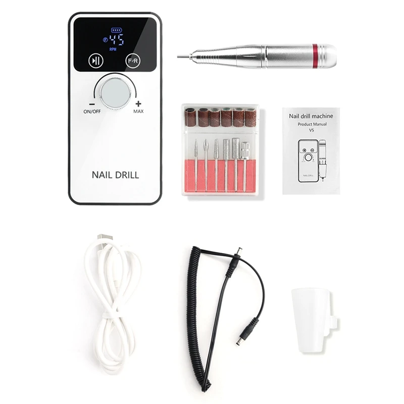

AF89-45000RPM Electric Nail Drill Machine Rechargeable Nail File Nails Accessories Gel Nail Polish Sander Low Noise