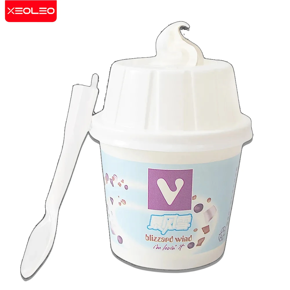 XEOLEO 330ML MC Flurry Ice Cream Cups With Ice Cream Lid And Ice Cream Spoons 1000 Set Ice Cream Paper Cups Sundae Cups