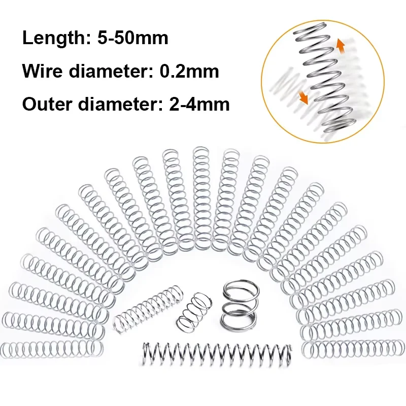 Drahtdurchmesser: 0,2 mm, Edelstahl, kleine Mikro-Druckfeder, Außendurchmesser 2 mm/2,5 mm/3 mm/4 mm, Länge 5–50 mm, 10 Stück – Detail 2