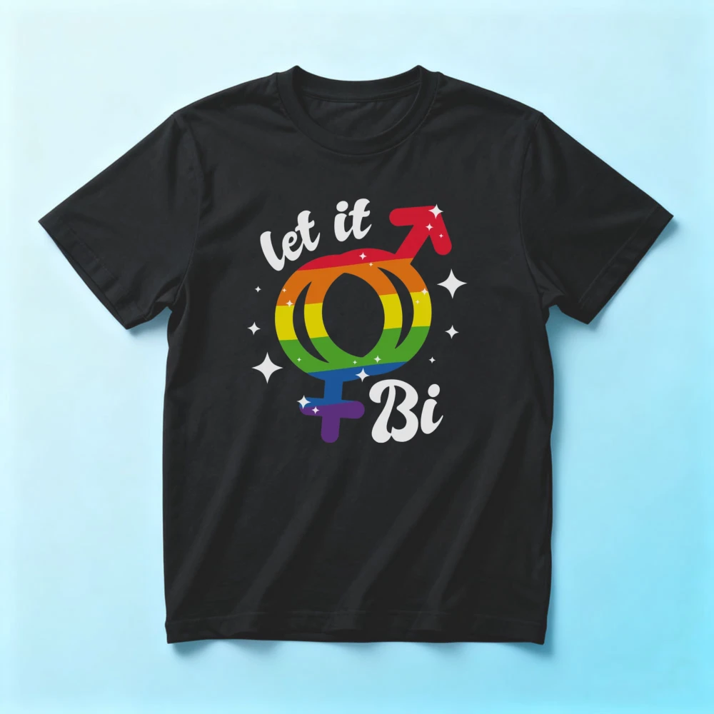 

Let It Bi LGBT Gay Pride Awareness T-Shirt Rainbow Gender Symbol Bi Pride Streetwear Unisex Men Women Fashion Casual Cotton Tops
