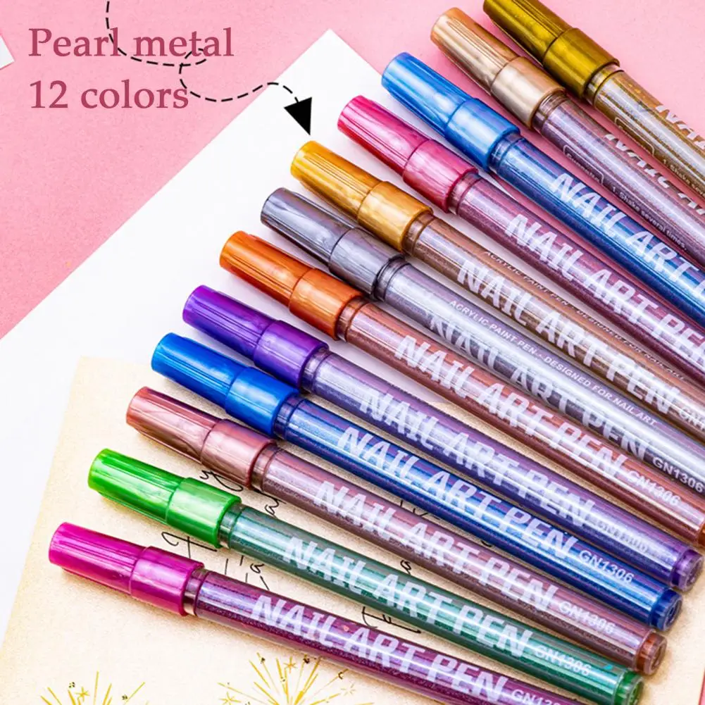 Easy-to-use Nail Art Pen 12 Pcs Nail Art Pens Set 3d Nail Polish Markers Quick Drying Dotting Pens for Manicure Graffiti Drawing