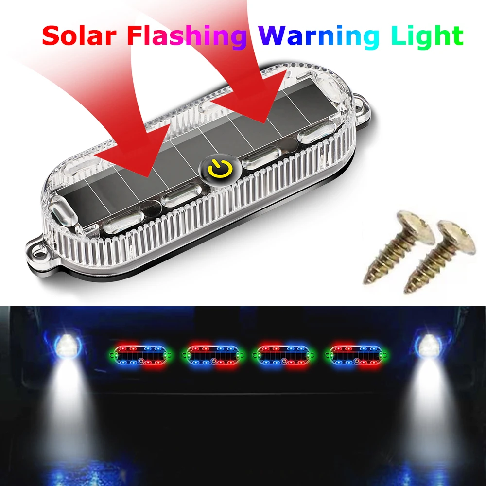 Solar Powered Car Security Light Super Bright Flashing Lamp Wireless Strobe Signal Alarm Anti-Theft Caution Lamp For Motorcycle