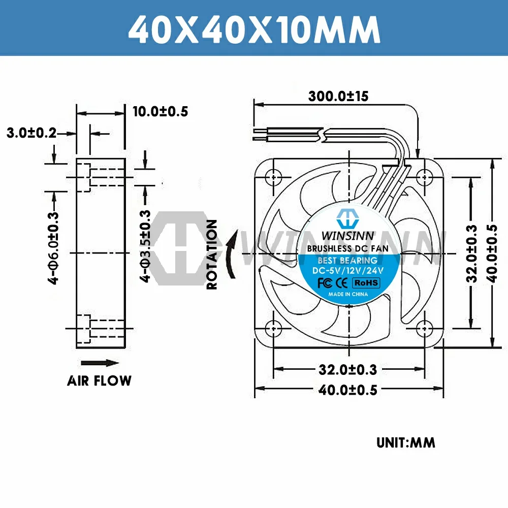 WINSINN 4010 40mm RGB Fan Color Led DC 5V 12V 24V Hydraulic Bearing Brushless Cooling 40x10mm 2PIN