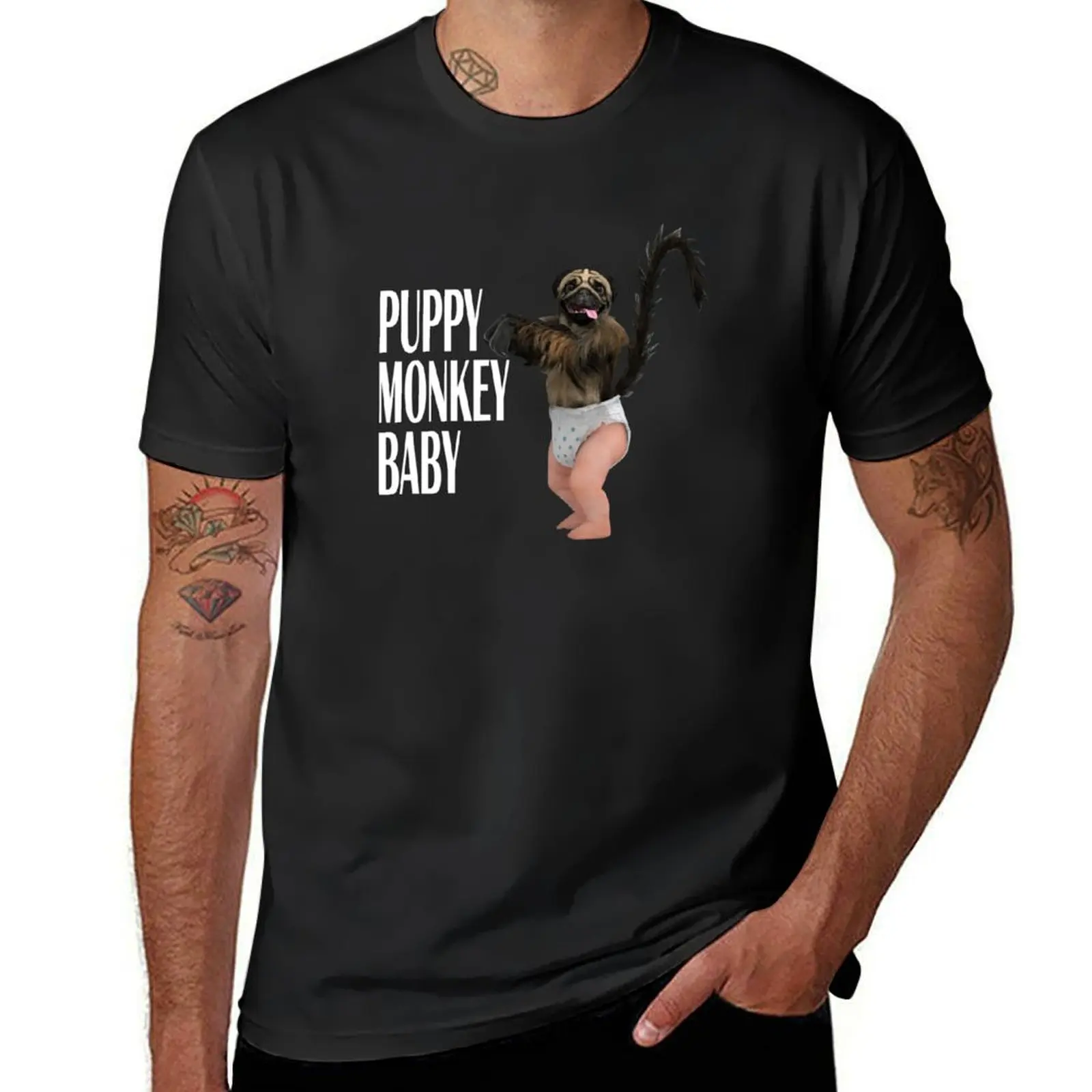 Vintage Baby T-Shirt para homens, Puppy Monkey Top, Roupas verão, Camiseta