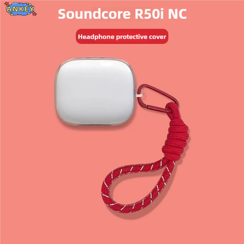 Clear Case for Anker Soundcore R50i NC Protective P30i Transparent TPU Covers Lanyard Bluetooth Earphone Portable Shell