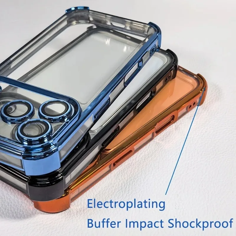 Luxuriöse, galvanisierte, stoßfeste, transparente Handyhülle für iPhone 18 Pro 17 15 14 13 12 16 Pro Max mit Linsenschutzfolien und transparentem Bumper. – Detail 9