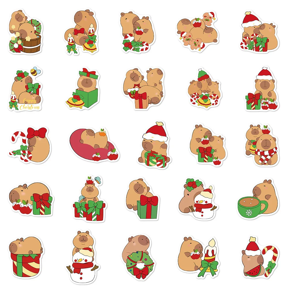 

50PCS Cute Fun Christmas Capybara Decoration Personalized Creative Stickers Doodle Children's Toy Decals for Diary Wardrobe